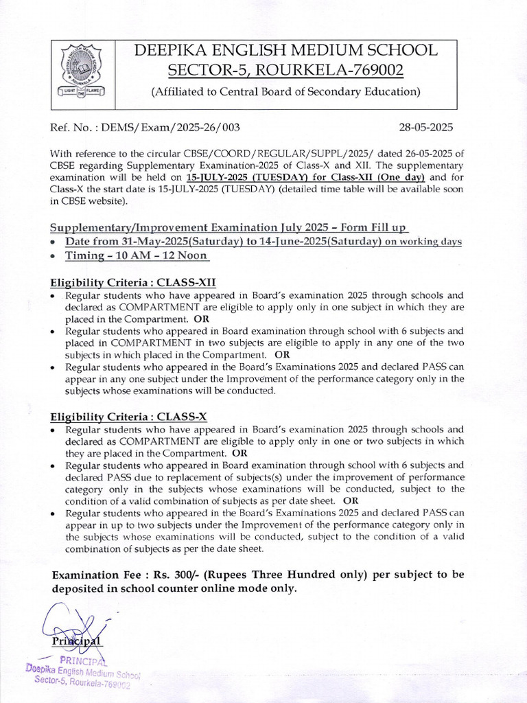 Compartment Exam Notice For Class X&XII 2024-25-0001 | PDF