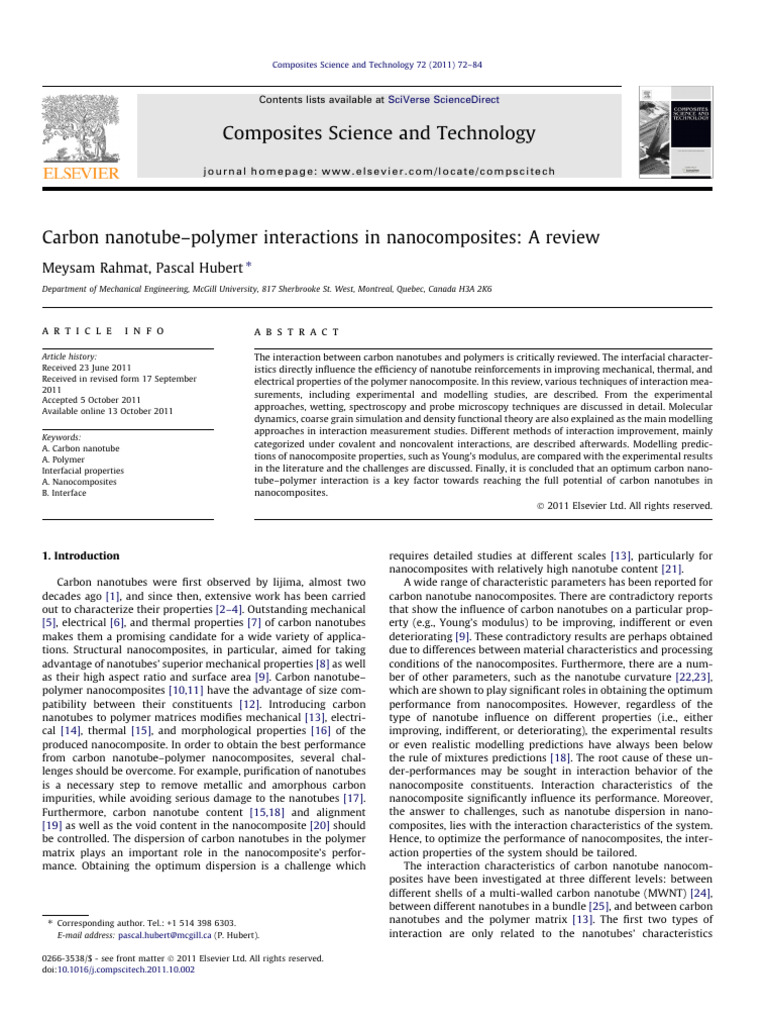 Carbon Nanotube-Polymer Interactions in Nanocomposites A Review | PDF ...