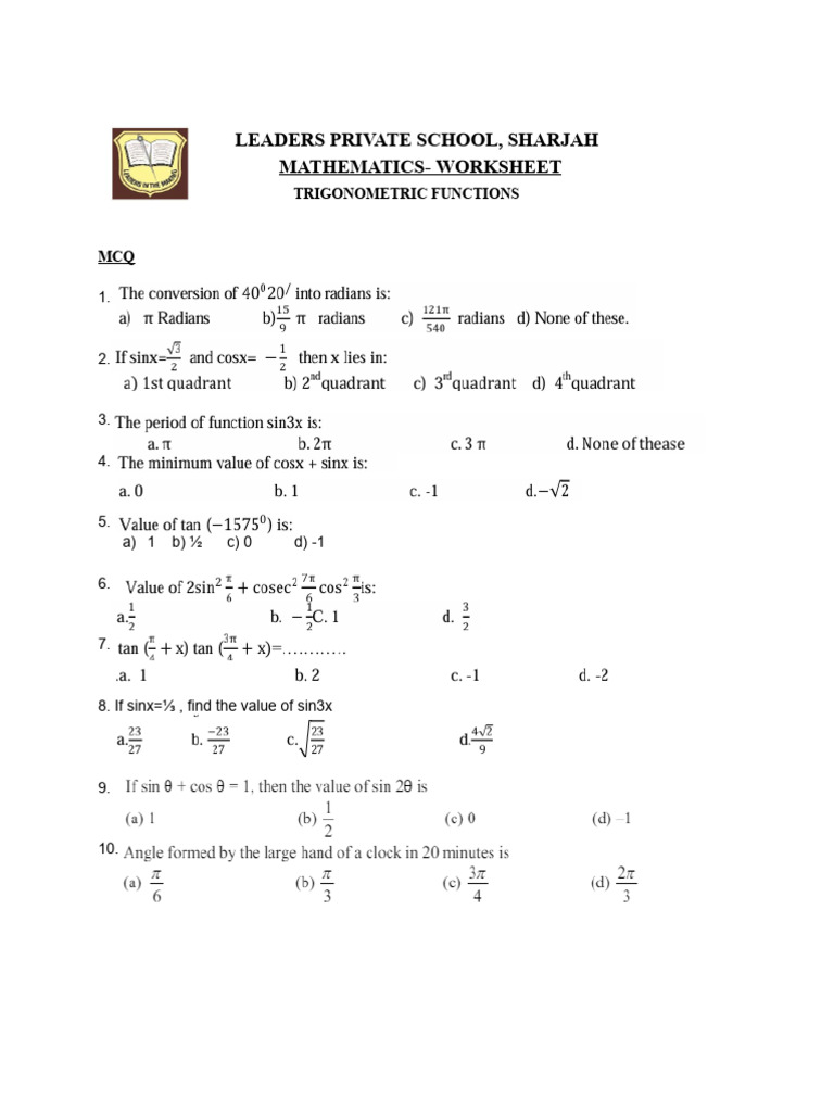 WS Trigonometric Functions Gr.11 | PDF