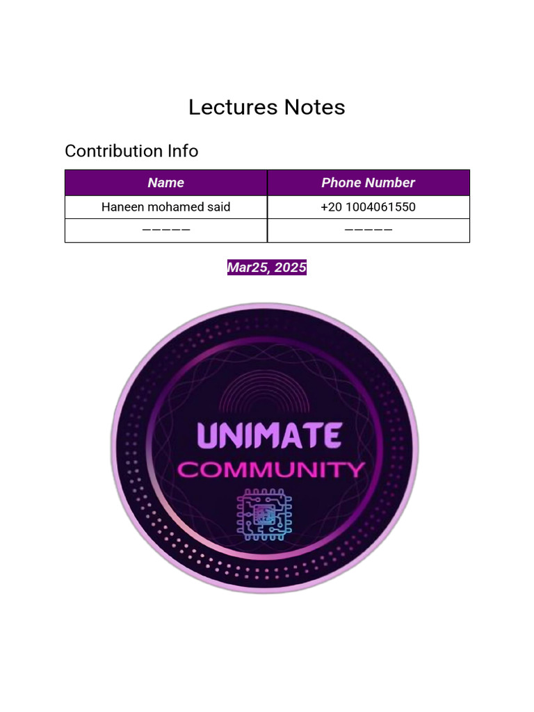 Lecture Notes and Contact Info | PDF