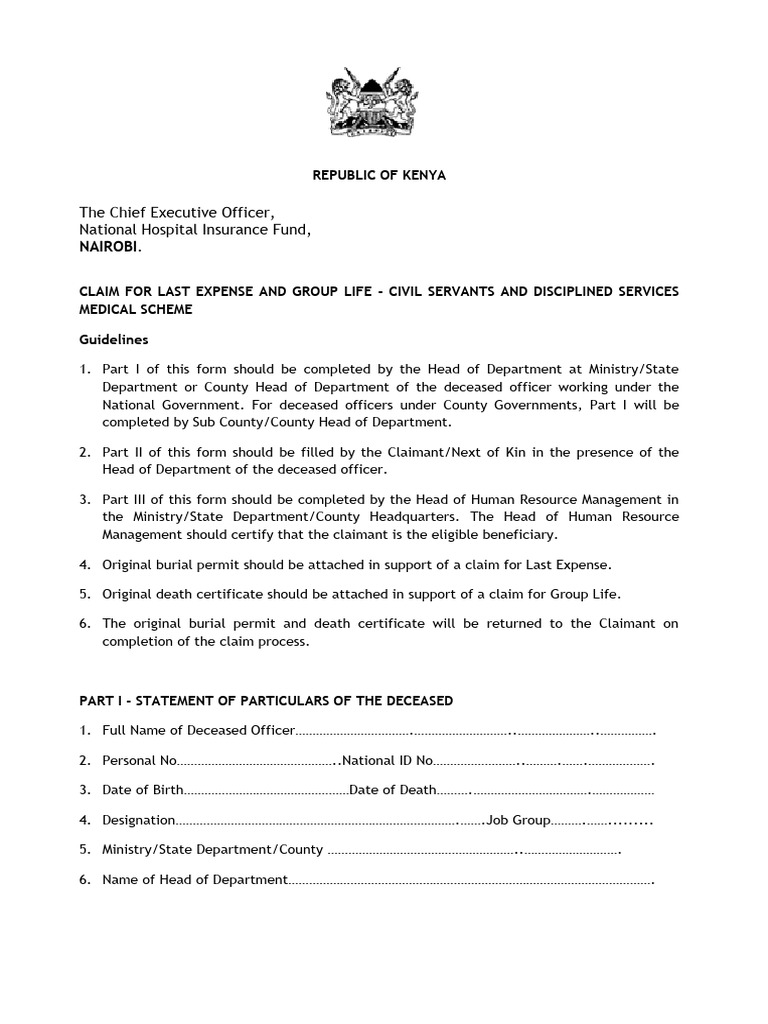 NHIF Last Expense Claim Guidelines | PDF