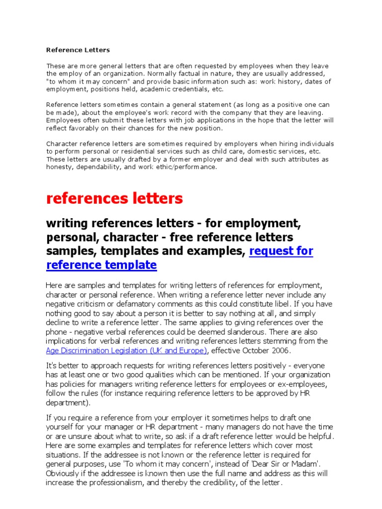Reference Letters Information Privacy Defamation