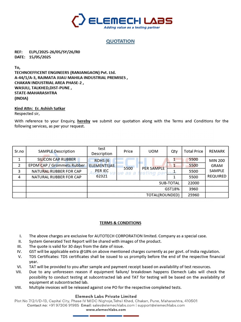 Quotation for Testing Services | PDF