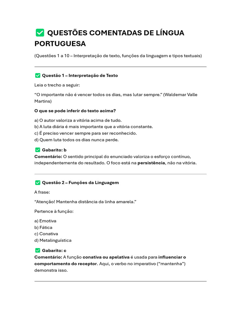 Questões Comentadas de Língua Portuguesa | PDF | Acessibilidade ...