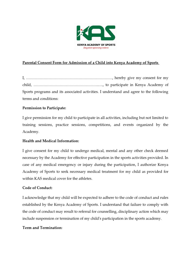 Parental Consent for Sports Participation | PDF