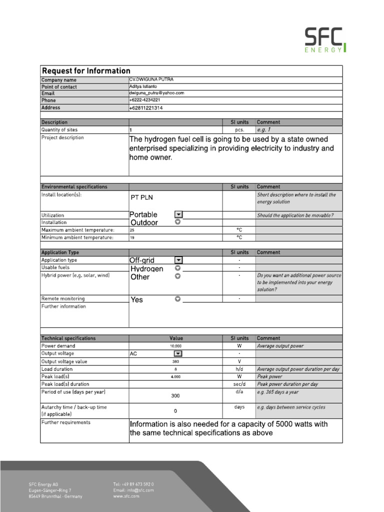 RFI Application - SFC Energy en Form | PDF