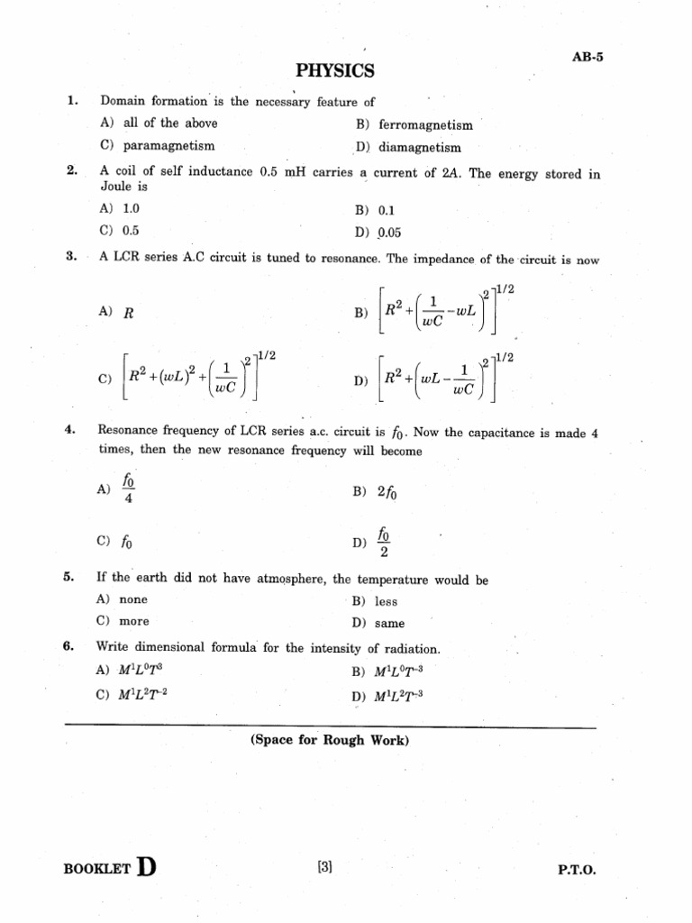 Physics Quiz Questions and Answers | PDF | Inductor | Electronvolt