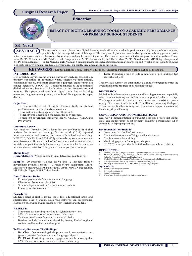 Impact of Digital Learning Tools On Academic Performance of Primary ...