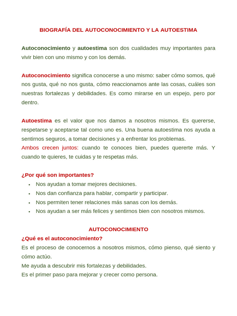Autoconocimiento y Autoestima: Claves para Crecer | PDF | Autoestima ...