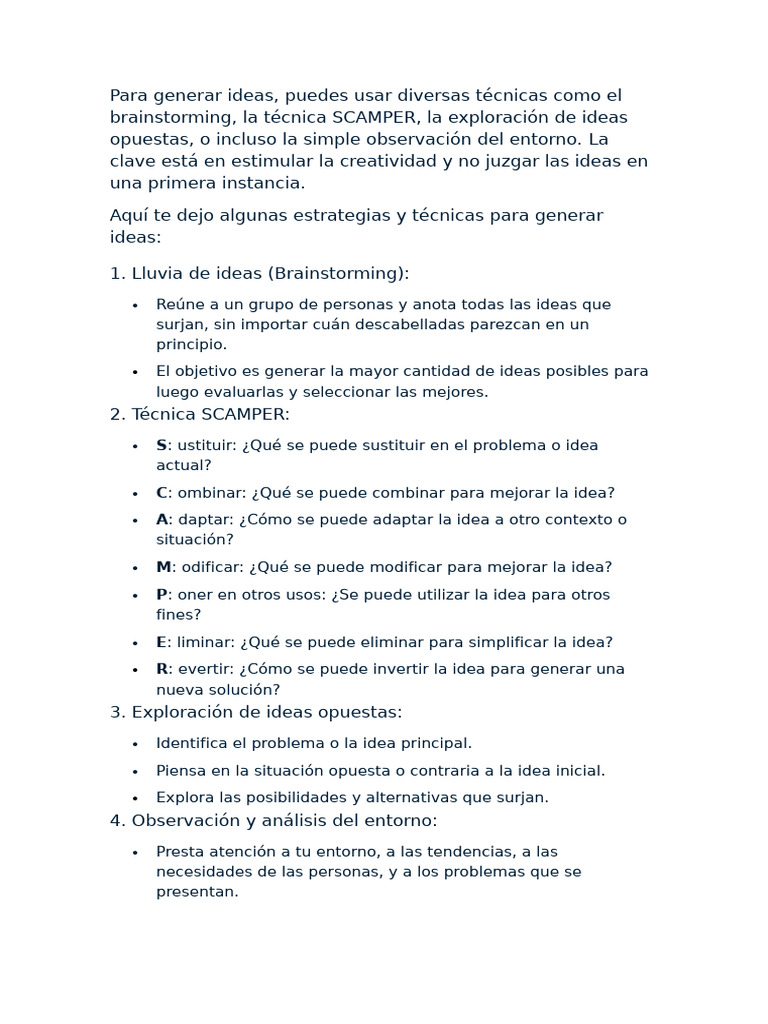 Técnicas Efectivas para Generar Ideas | PDF | Lluvia de ideas | Cognición