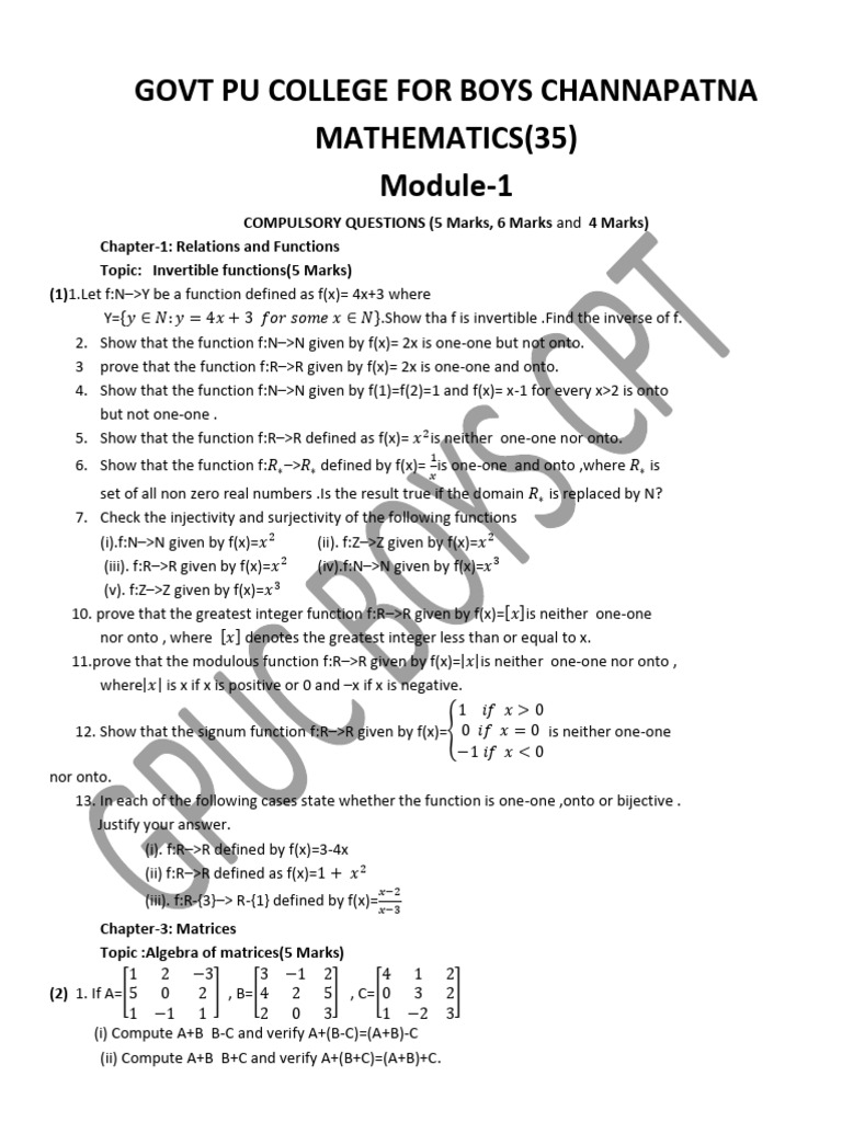 Govt Pu College For Boys Channapatna Mathematics (35) Module-1 | PDF ...