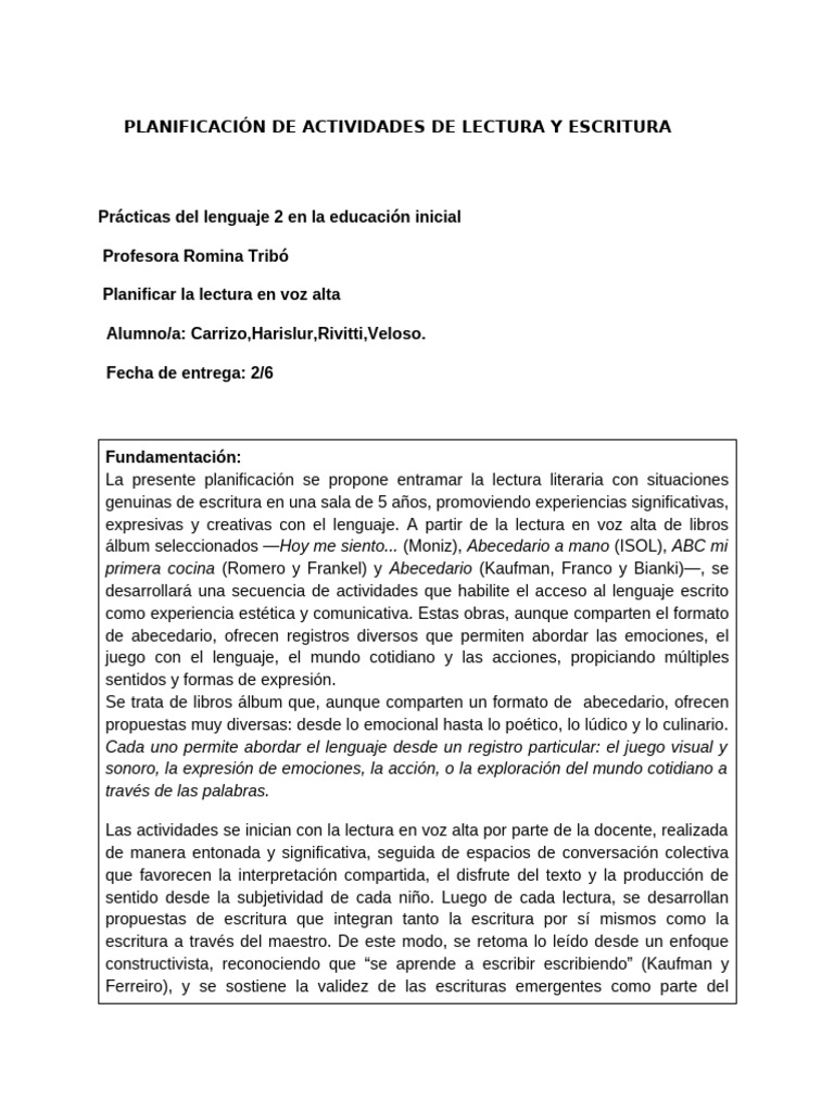 Actividades de Lectura y Escritura Infantil | PDF | Escritura ...