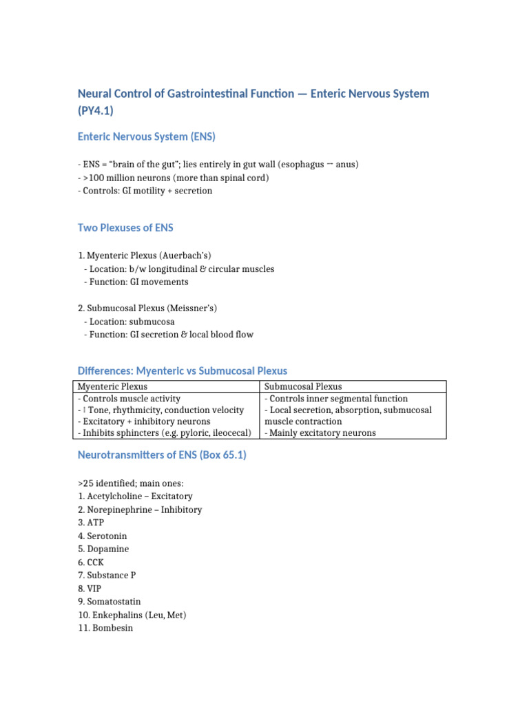 Neural Control of Gastrointestinal Function | PDF | Nervous System ...