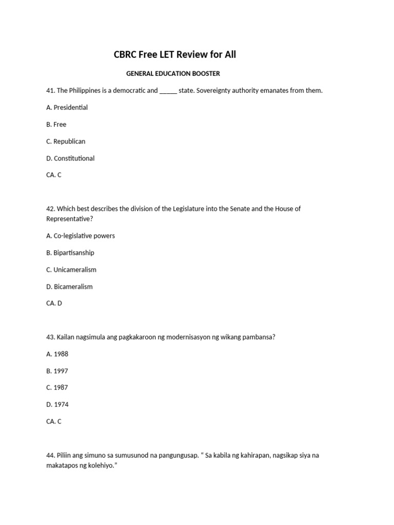CBRC Free Let Review For All General Education Booster Part 3 | PDF ...