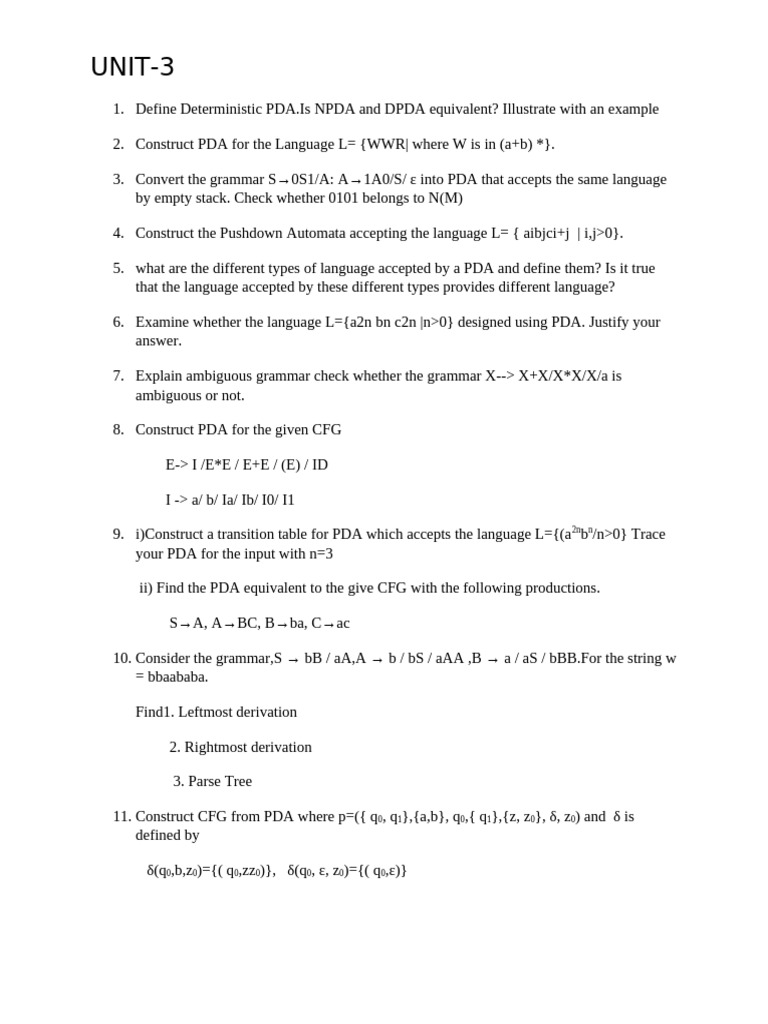 PDA and CFG Construction Exercises | PDF | Theoretical Computer Science ...