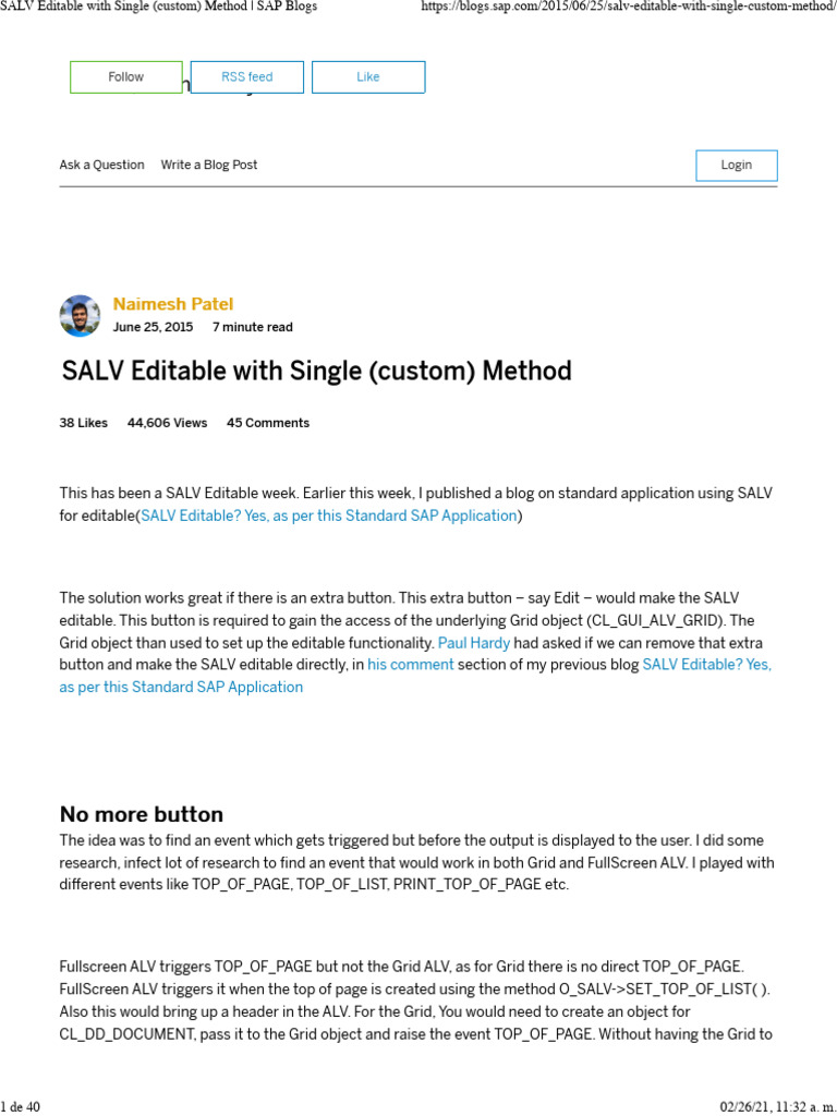 SALV Editable With Single (Custom) Method - SAP Blogs | PDF | Computer ...