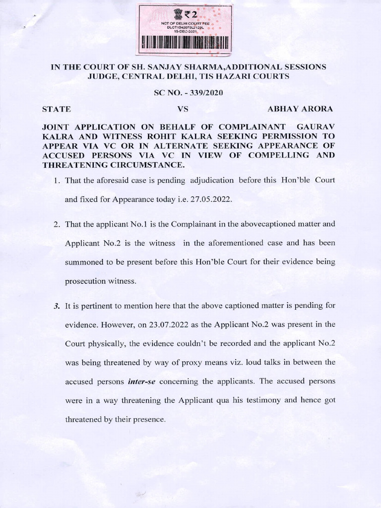 Abhay Arora Witness Protection App PDF Criminal Law Legal Procedure 1