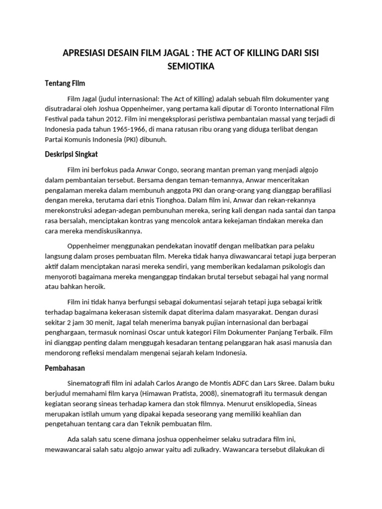 Analisis Semiotic Film Jagal: The Act of Killing | PDF