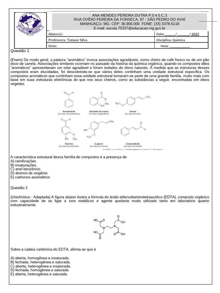 Questões de Química Orgânica para ENEM | PDF | Aromaticidade | Química