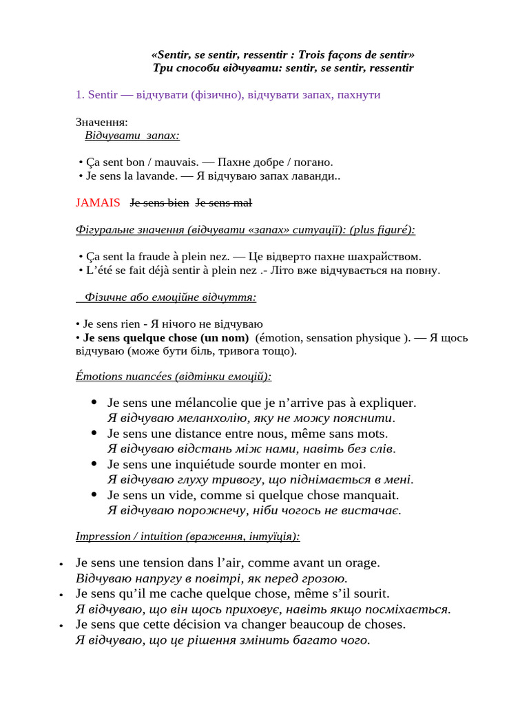 Sentir, Se Sentir, Ressentir | PDF