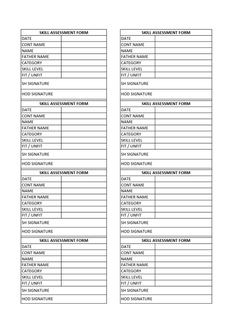 Skill Assessment Form - Contract Workmen | PDF
