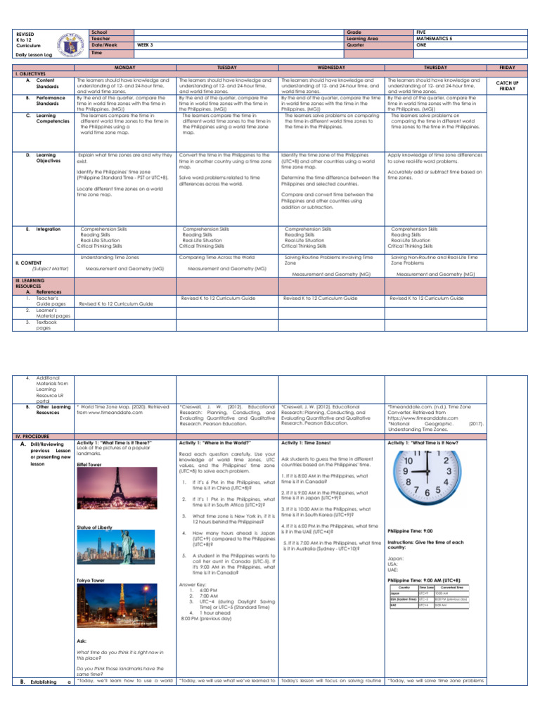Understanding Time Zones in Math | PDF | Reading Comprehension | Curriculum