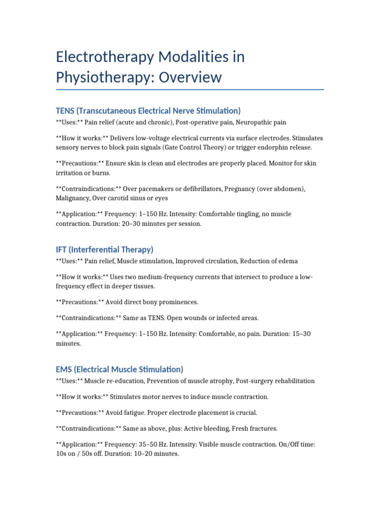 Electrotherapy Modalities in Physiotherapy | PDF | Clinical Medicine ...