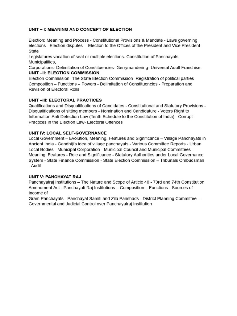Understanding Elections and Local Governance | PDF
