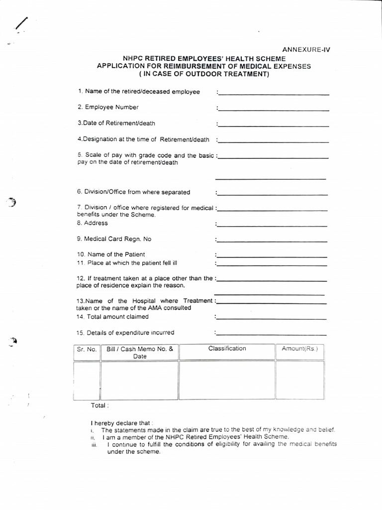 NHPC Medical Reimbursement Application | PDF | Medical Prescription ...