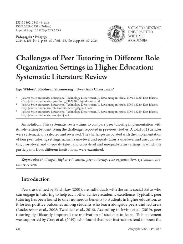 Peer Tutoring Challenges in Higher Ed | PDF | Learning | Cognition