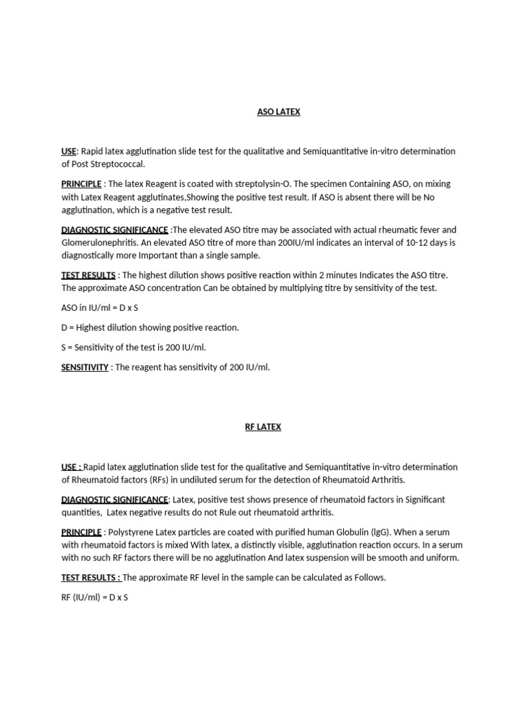 ASO Latex Agglutination Test Overview | PDF