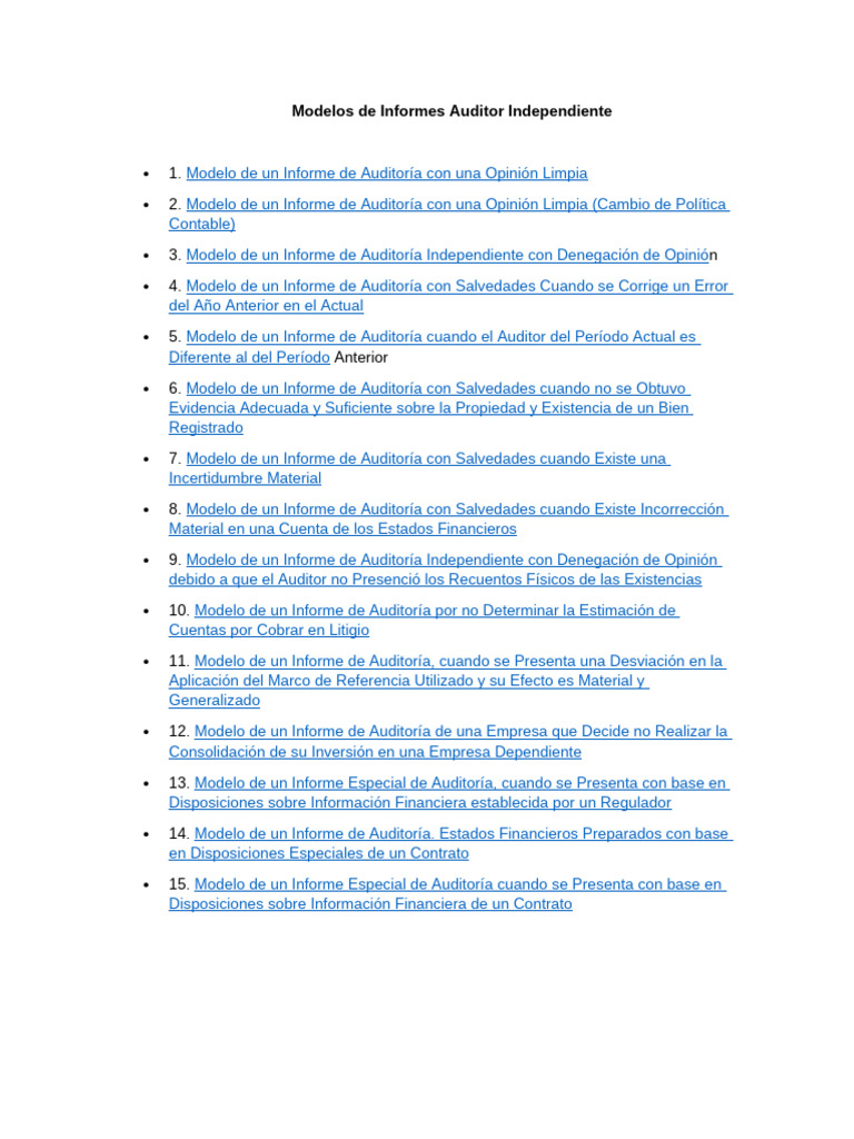 Modelos de Informes de Auditoría | PDF