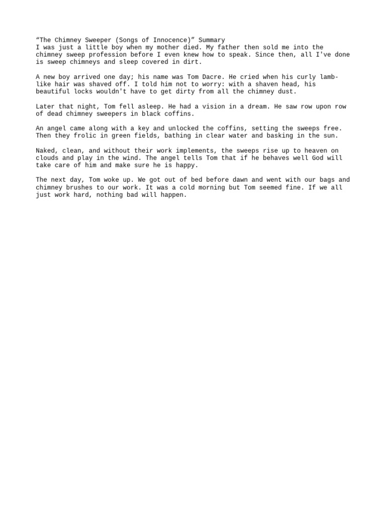 Summary of Blake's Chimney Sweeper | PDF