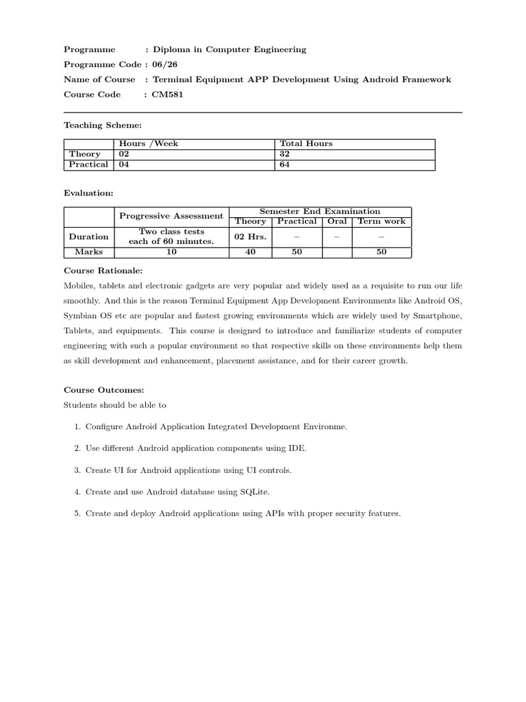 Android App Development Course Details | PDF | Android (Operating ...