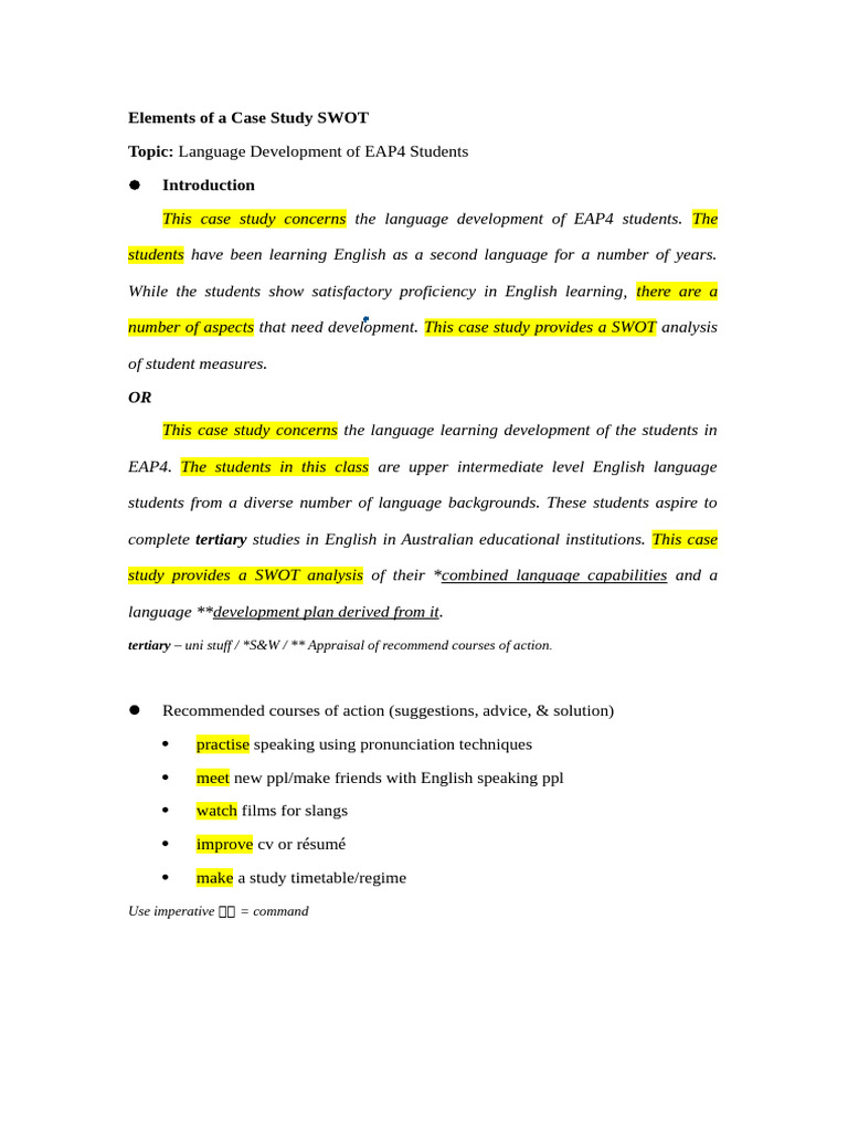 EAP4 Students' Language Development SWOT | PDF | English Language ...