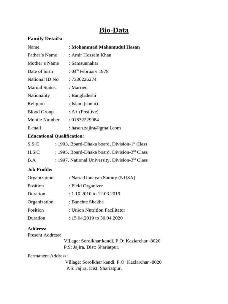 Bio Data | PDF