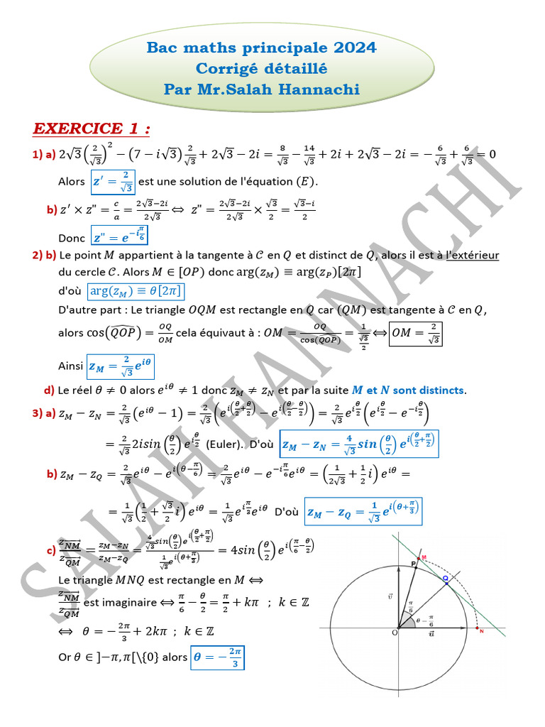 Corrigé Bac Maths 2024 | PDF | Asymptote | Géométrie