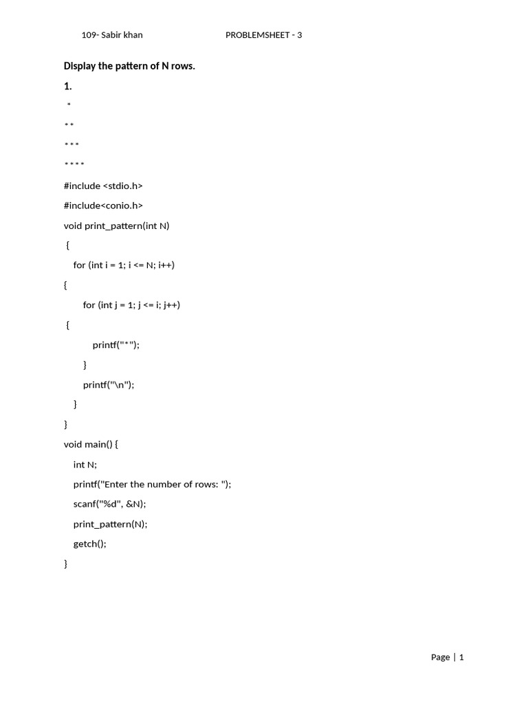 N-Row Pattern Display in C Code | PDF | Software Engineering | Computer ...