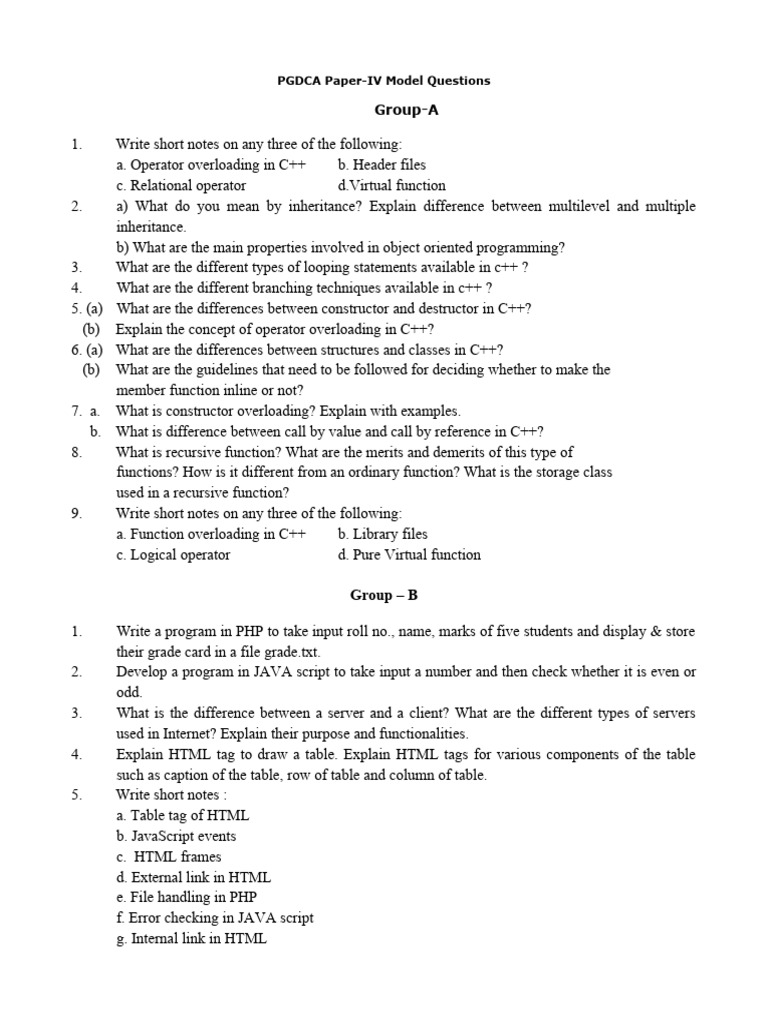 PGDCA Model Exam Questions 2020 | PDF | C++ | Java Script