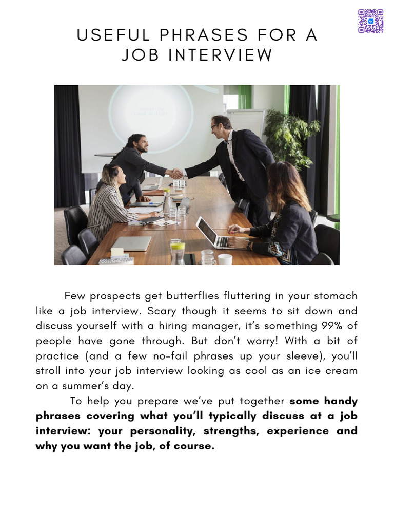 Essential Phrases for Job Interviews | PDF | Job Interview | Social ...