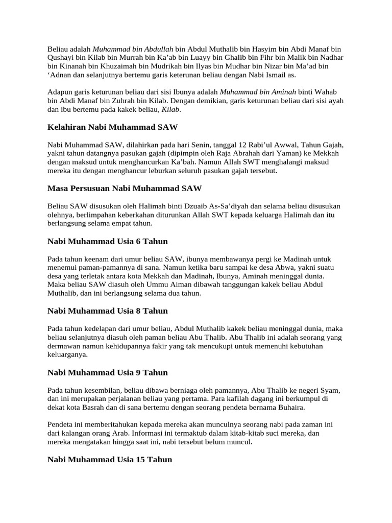 Kelahiran dan Awal Kehidupan Nabi Muhammad | PDF