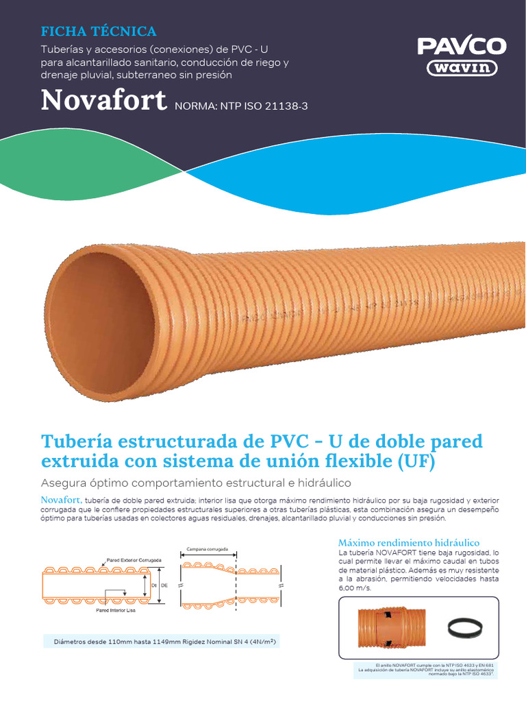 Ficha Técnica Tubería Novafort PVC-U | PDF | Tubería (transporte de ...