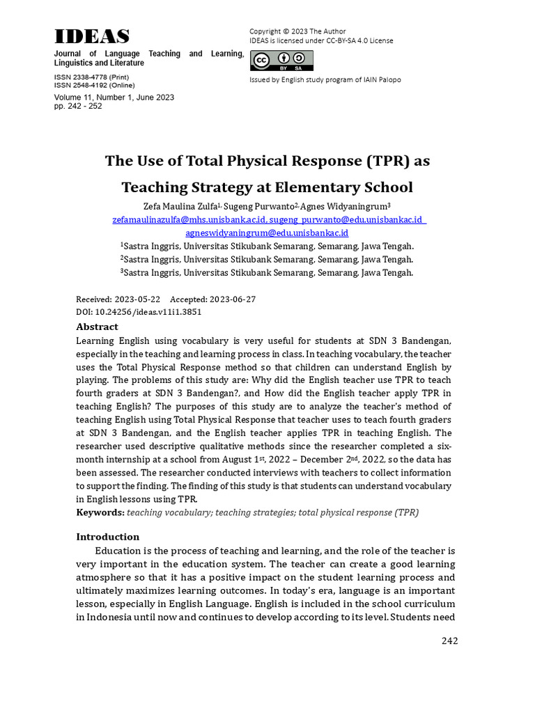 TPR Method for Teaching Vocabulary in Schools | PDF | Methodology ...