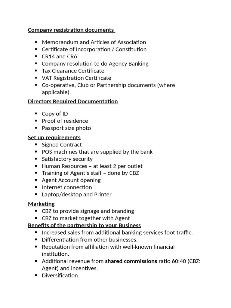 Agency Banking Requirements | PDF