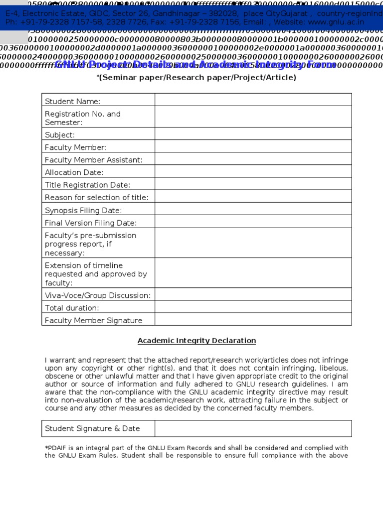 GNLU Academic Integrity Form | PDF