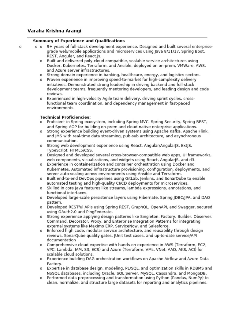 Senior Full Stack Developer Profile | PDF | Spring Framework | Angular Js