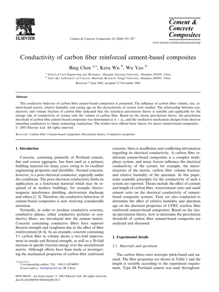 Conductivity in Carbon Fiber Cement Composites | PDF | Composite ...