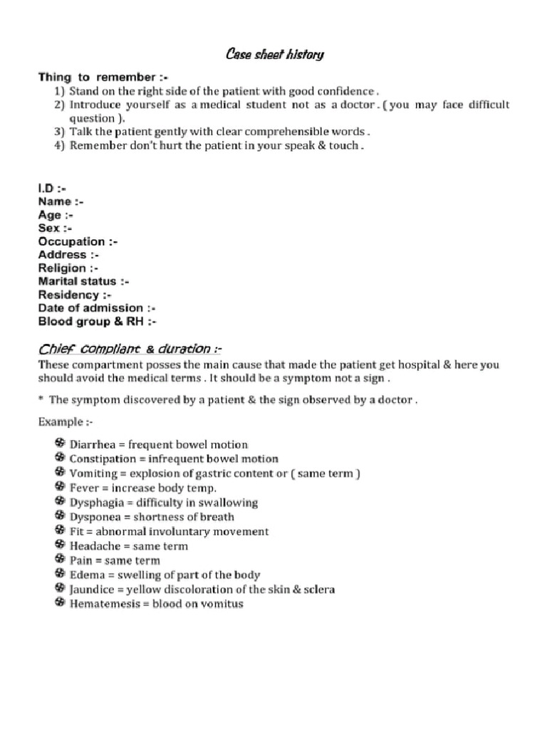 MO Case History Format | PDF