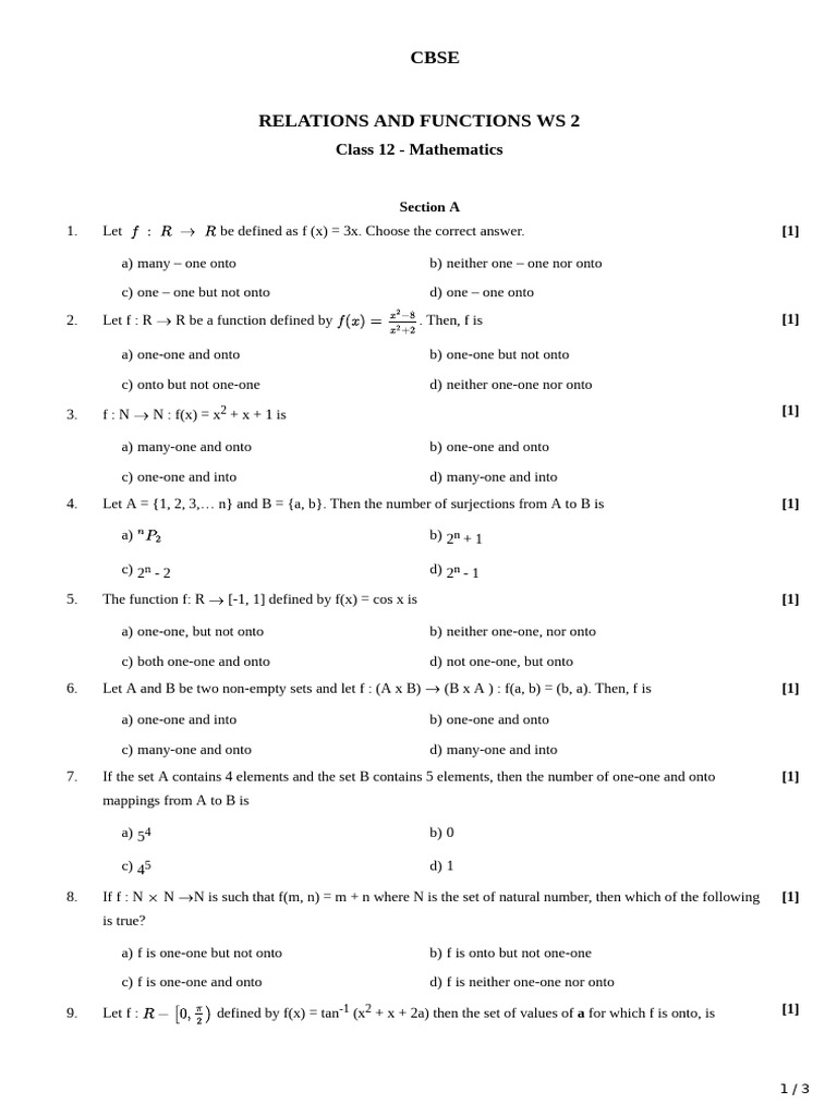 Functions: One-One and Onto Analysis | PDF | Function (Mathematics ...