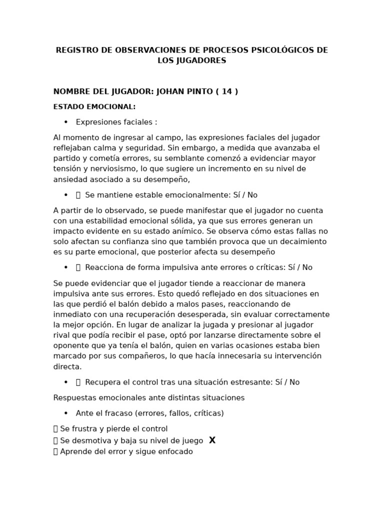 Observaciones Psicológicas de Johan Pinto | PDF | Ansiedad | Las emociones